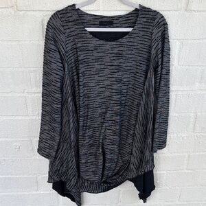 Luukaa Knit Draped Textured Tweed Black and Gray Long Sleeve Tunic sz L